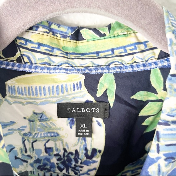 Talbots Blouse Women's XL Button Down Watercolor Vases 100% Cotton Resortwear - Picture 6 of 7